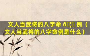 文人当武将的八字命 🦊 例（文人当武将的八字命例是什么）